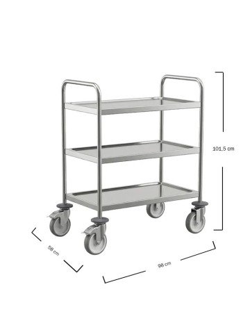 Carro Servicio 3 Niveles Inox 101,5x98x58cm - Pujadas 2