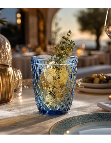 Vaso Bajo Vidrio Relieve VINTAGE Azul 27cl - Muñoz Bosch