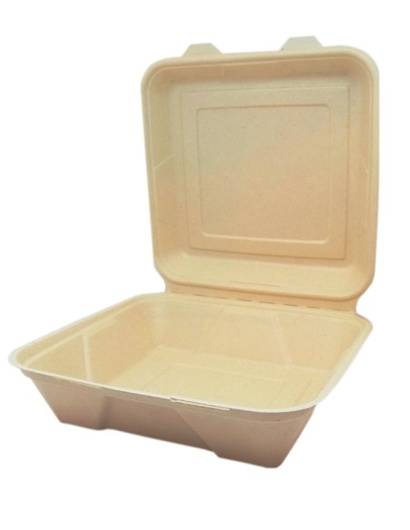 Envase con tapa bisagra bagazo 235x235x85mm (4x50uds) - Muñoz B