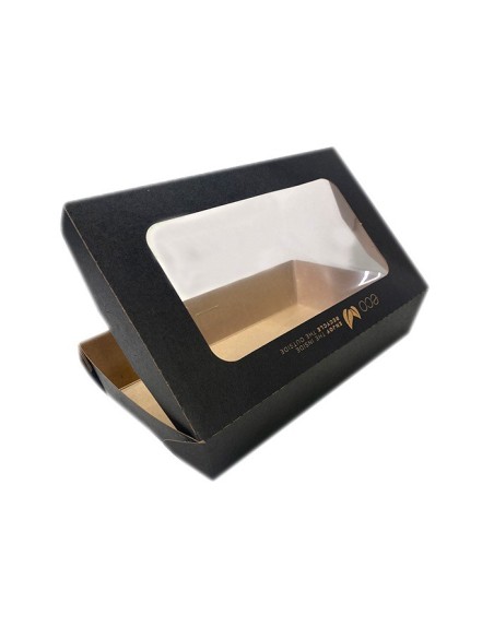 Envase Kraft bisagra con ventana antivaho