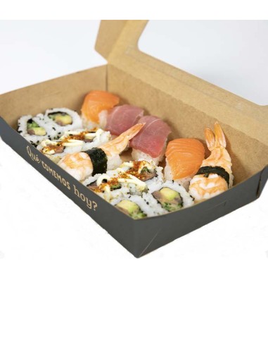 Envase Kraft bisagra con ventana antivaho