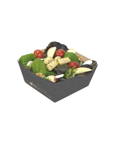 Bol cuadrado kraft + tapa antivaho “Showcase” (1000uds)