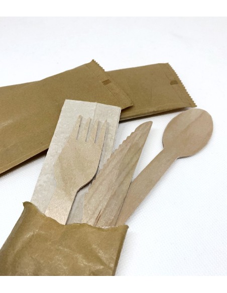 Pack tris cubiertos de madera con servilleta ECO (500uds)