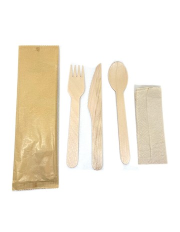 Pack tris cubiertos de madera con servilleta ECO (500uds) 2