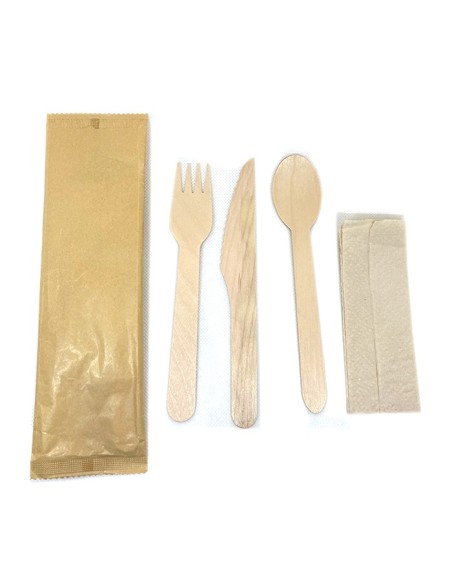Pack tris cubiertos de madera con servilleta ECO (500uds)