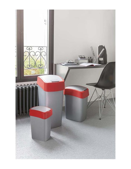 PAPELERA PACIFIC FLIP BIN 50lt PLATA y ROJO