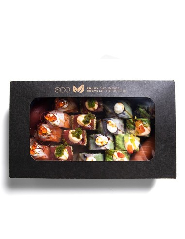 Envase Kraft bisagra con ventana antivaho