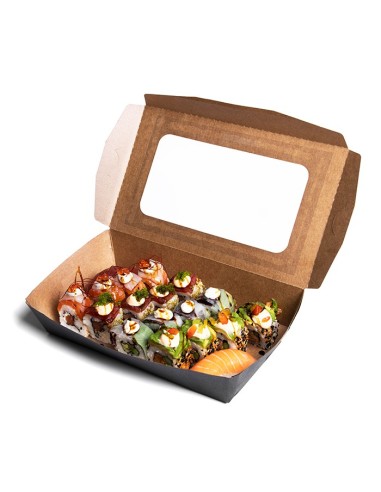 Envase Kraft bisagra con ventana antivaho