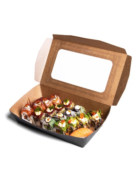 Envase Kraft bisagra con ventana antivaho