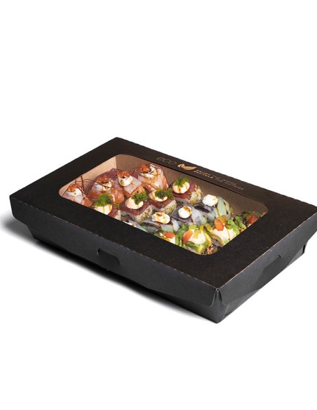 Envase Kraft bisagra con ventana antivaho