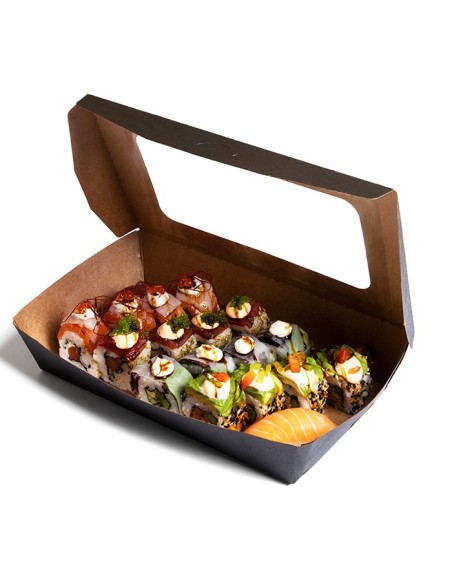 Envase Kraft bisagra con ventana antivaho