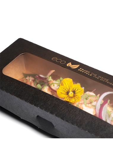 Estuche negro/kraft bisagra con ventana antivaho panorámico