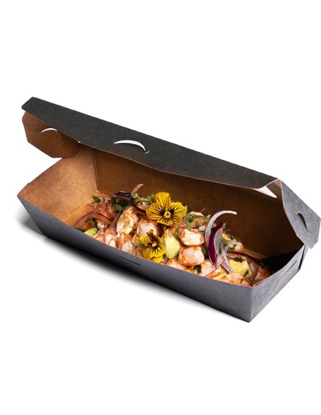 Estuche negro/kraft bisagra con ventana antivaho panorámico