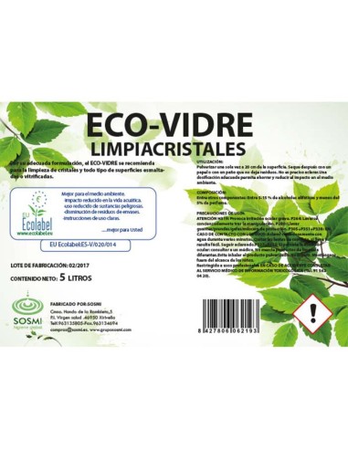 Limpiacristales Ecolabel Eco Vidre 5L
