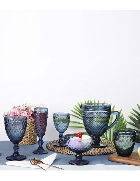 Vaso bajo cristal relieve azul CASUAL GLASS 270ml (6Ud)