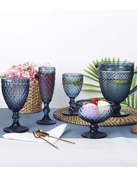 Vaso alto cristal relieve azul CASUAL GLASS 350ml (6Ud)