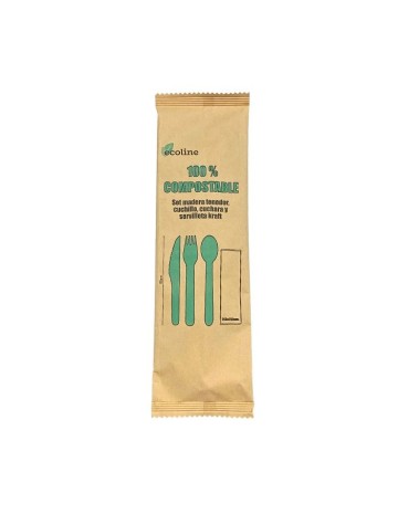 Pack tris cubiertos madera + servilleta kraft de Betik (500Uds) 2