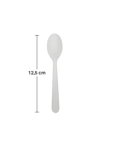 Cucharita postre CPLA compostable blanco 12,5cm de Betik (1500Uds)