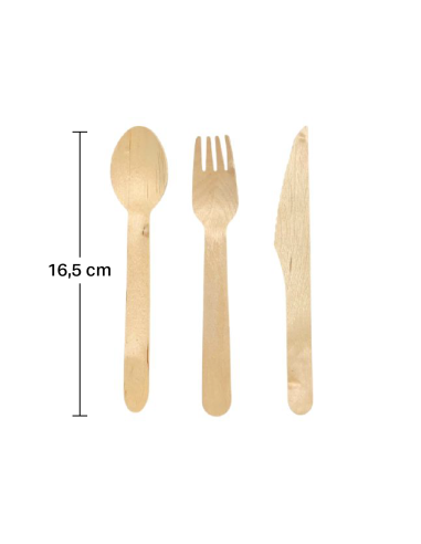 Pack tris cubiertos madera + servilleta kraft de Betik (500Uds)