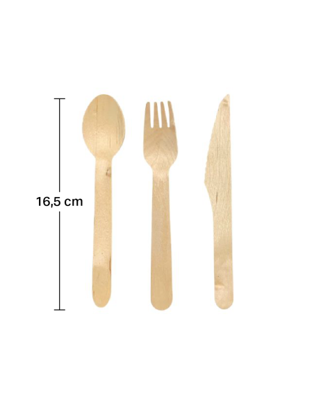 Pack tris cubiertos madera + servilleta kraft de Betik (500Uds)
