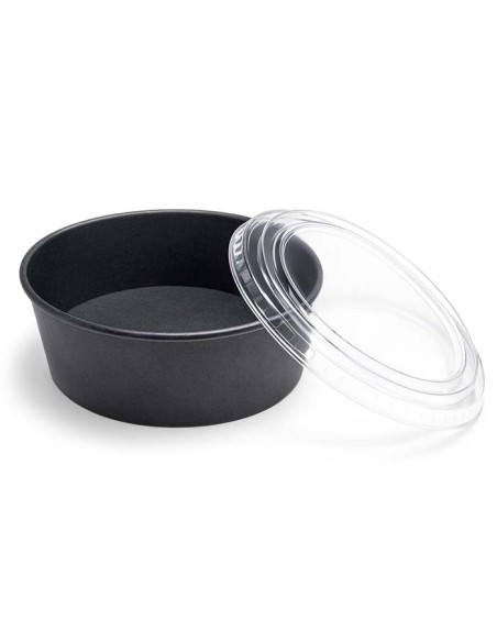 Black collection Ensaladera cartón negra + tapa PET ⌀142mm 550ml (caja de 250Uds)