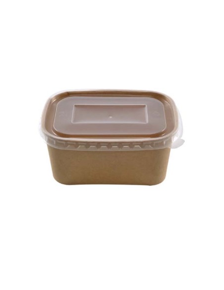 Envase hermético rectangular kraft c/tapa PET 1000ml (150Uds)