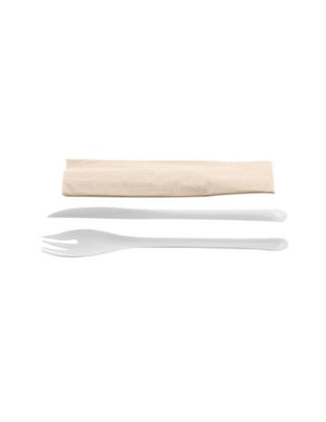 Pack EKO tenedor+cuchillo blanco +servilleta kraft de BETIK (500Uds)