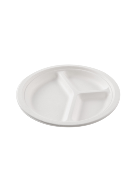 Plato 3 Compartimentos en Bagazo Blanco Ø26cm (800uds)