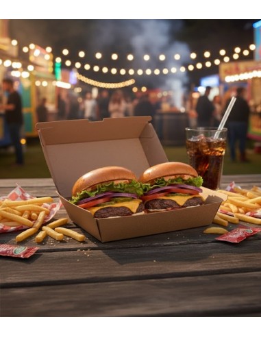 Caja doble hamburguesa kraft 20x11x8,5cm (200uds)