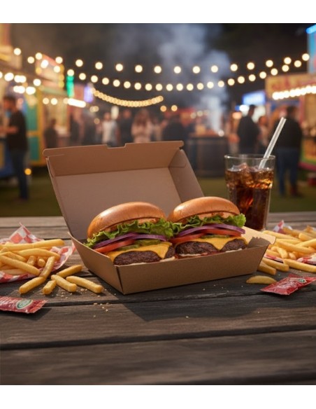 Caja doble hamburguesa kraft 20x11x8,5cm (200uds)
