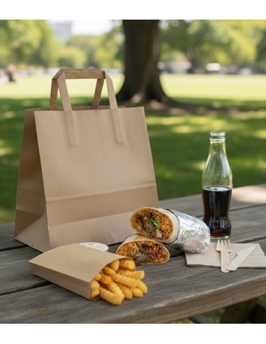 Bolsa de papel kraft de asa plana con base ancha 32x37+22 cm (250uds)