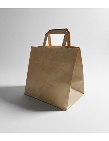 Bolsa de papel kraft de asa plana con base ancha 32x37+22 cm (250uds) 2