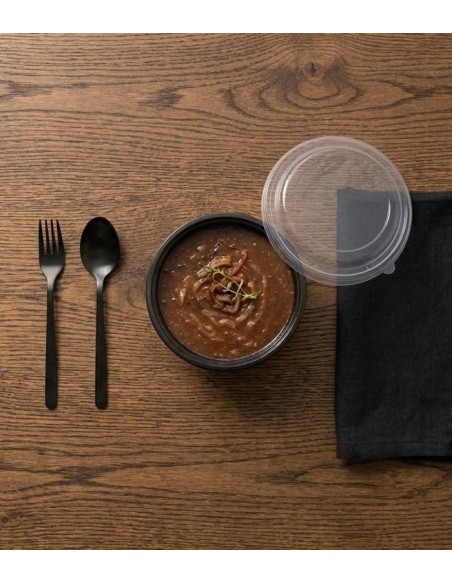 Black Collection Ensaladera cartón negra + tapa PET ⌀142mm 550ml (250Uds)