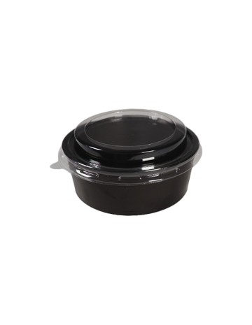 Black Collection Ensaladera cartón negra + tapa PET ⌀142mm 550ml (250Uds)
