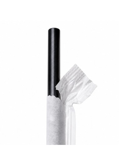 Pajitas Negras de Papel Enfundadas 0,6x20cm (500uds)