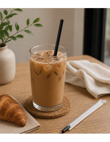 Pajitas Negras de Papel Enfundadas 0,6x20cm (500uds)