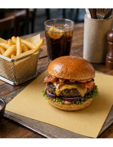 Papel antigrasa kraft para burgers y take away