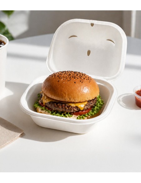Caja Burger EKO Bagazo Blanco 540ml - Betik (250Uds)