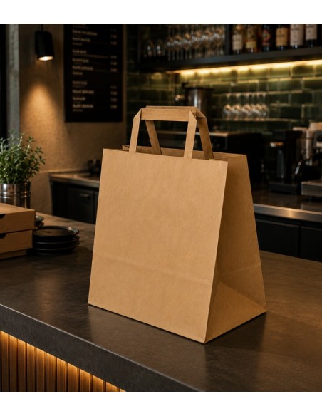 Bolsa papel kraft de asa plana base ancha 27x32+18 cm (250uds)