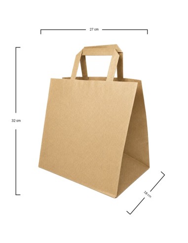 Bolsa papel kraft de asa plana base ancha 27x32+18 cm (250uds)