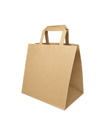Bolsa papel kraft de asa plana base ancha 27x32+18 cm (250uds)