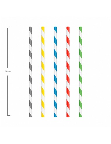 Pajita de papel recta colores 6x200mm (250uds)