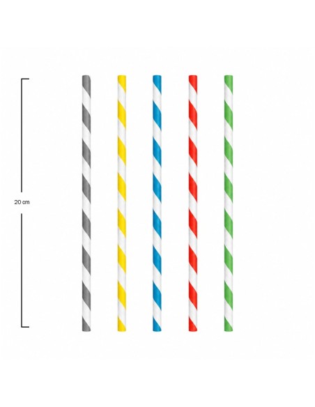 Pajita de papel recta colores 6x200mm (250uds)