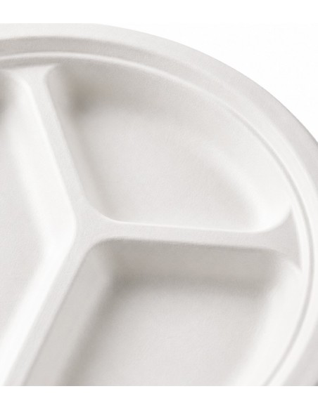 Plato 3 Compartimentos Bagazo Blanco Ø26cm - Betik (800 Uds)