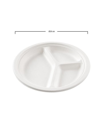Plato 3 Compartimentos Bagazo Blanco Ø26cm - Betik (800 Uds) 2