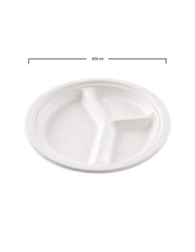 Plato 3 Compartimentos Bagazo Blanco Ø26cm - Betik (800 Uds)