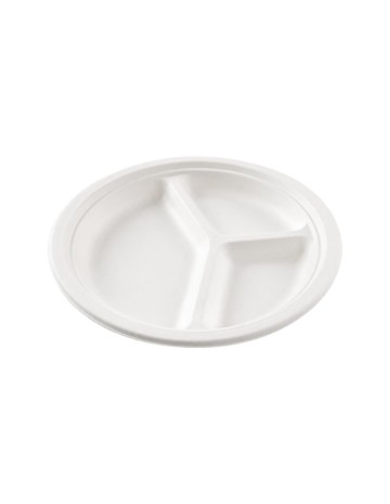 Plato 3 Compartimentos Bagazo Blanco Ø26cm - Betik (800 Uds)