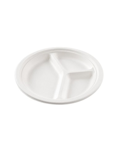 Plato 3 Compartimentos Bagazo Blanco Ø26cm - Betik (800 Uds)