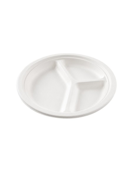 Plato 3 Compartimentos Bagazo Blanco Ø26cm - Betik (800 Uds)