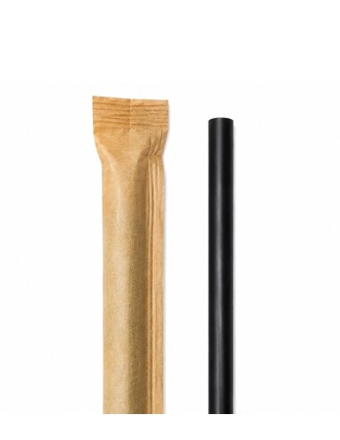 Pajita Papel Enfundada Negra 8x140mm - Betik (6000Uds)
